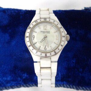 Anne Klein New York White Ceramic watch Mother of Pearl Face Silver 12/2067